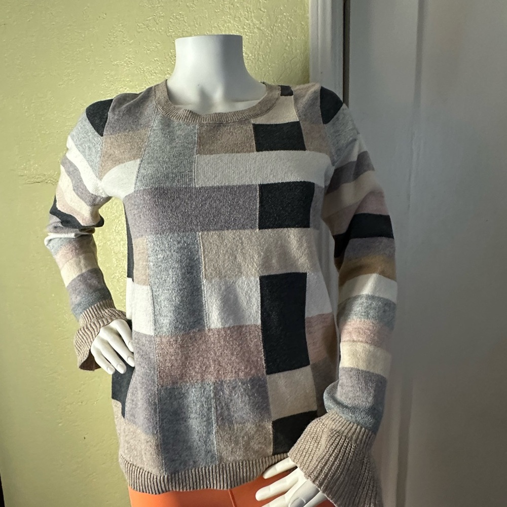 Loft Multicolor Patchwork Crew Neck Sweater - image 1